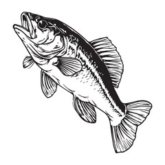 Flat fish icon, black vector illustration on white background