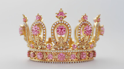 Obraz premium royal gold crown with pink diamonds isolated on white background