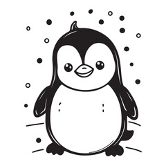 Cute simple penguin design, black vector illustration on white background