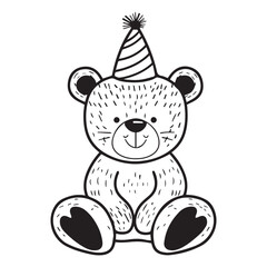 Cute simple teddy bear design, black vector illustration on white background