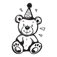 Cute simple teddy bear design, black vector illustration on white background