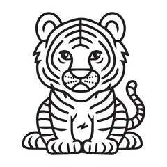 Cute simple tiger design, black vector illustration on white background