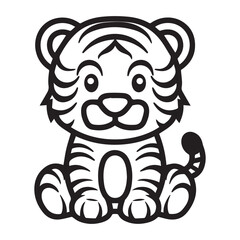 Cute simple tiger design, black vector illustration on white background