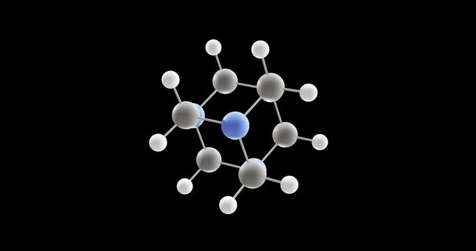 Hexamethylenetetramine molecule, rotating 3D model of methenamine, looped video on a black background