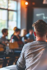 Professional Photography of an employee-led training session or knowledge-sharing workshop, empowering colleagues to develop, Generative AI