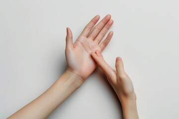 A person's hands pressed against a wall