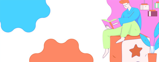 World Book Day Reading Character Flat Vector Concept Operation Hand Drawn Illustration
