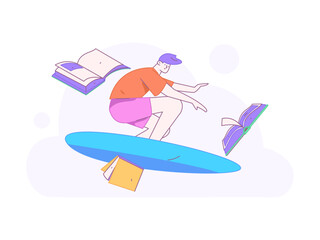 World Book Day Reading Character Flat Vector Concept Operation Hand Drawn Illustration
