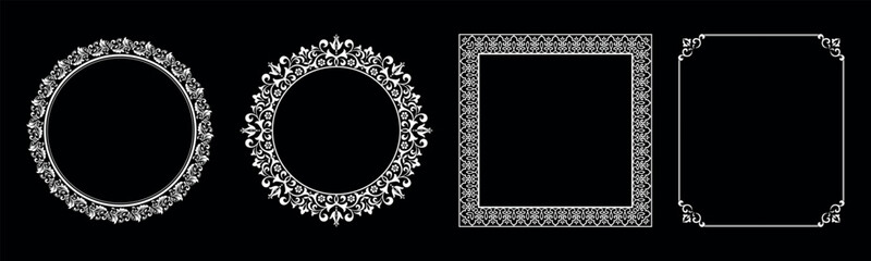 Set of decorative frames Elegant vector element for design in Eastern style, place for text. Floral black and white borders. Lace illustration for invitations and greeting cards.