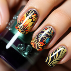 mastard nail art polish apply on nails