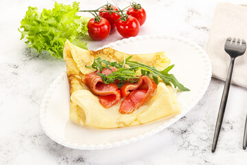 Russian pancake with salmon fish