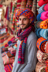 Fototapeta premium A Middle Eastern man with a well-groomed beard and traditional keffiyeh