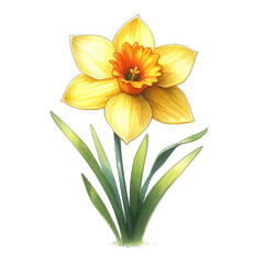 Naklejka premium A yellow daffodil isolated on a transparent background.