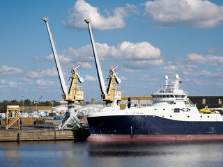 Industrial port of Saint-Malo, a walled port city in Brittany in northwestern France on the English...
