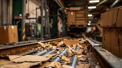 The detailed process of cardboard being broken down and recycled at an industrial facility