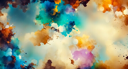 Abstract Watercolor Background with Blue, Orange and Yellow Colors