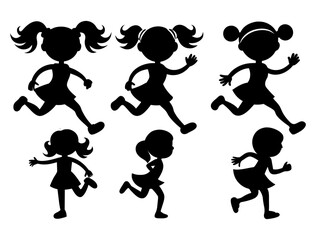 Playful girl running and playing silhouette vector