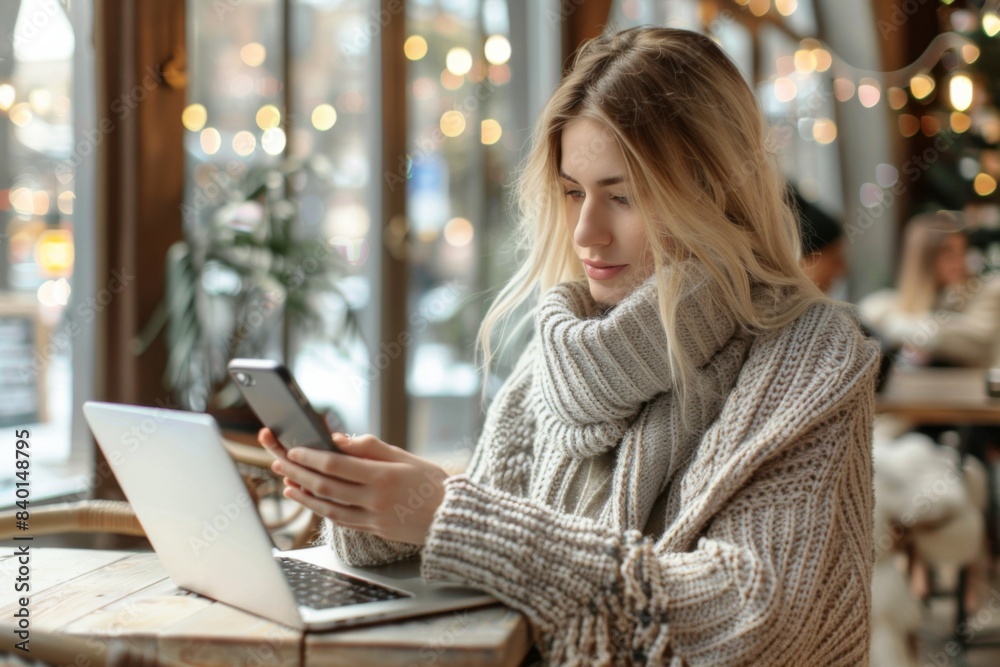 Poster Woman typing on laptop at table