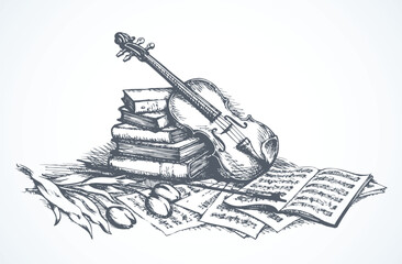 Fototapeta premium Still life with a violin. Vector drawing