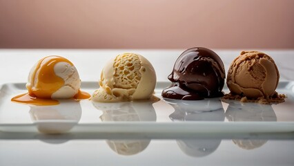 Ice cream scoops on a plate for dessert presentation