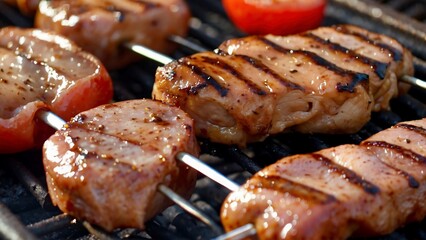 meat on the grill with skewer 