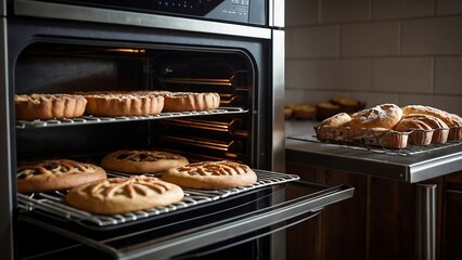 Baked goods in the oven, baking