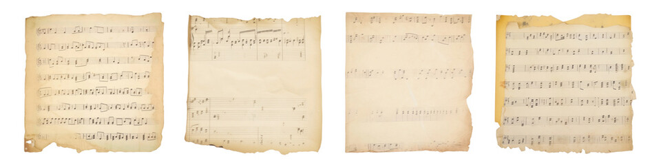Vintage music ripped paper png cut out element set