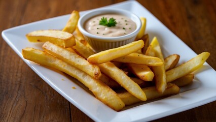 French fries in a bowl with a dip