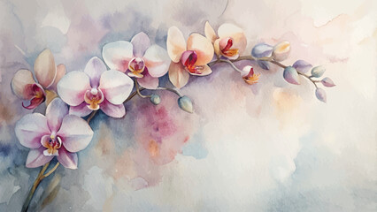 Minimalist watercolor background of floral orchids
