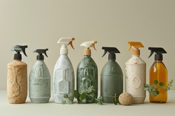 A lineup of eco-friendly cleaning products, featuring natural ingredients and sustainable packaging. 