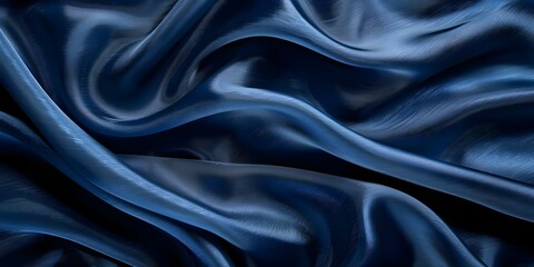 Obraz premium Elegant navy blue silk background with soft wavy folds for design. Concept Silk Background, Navy Blue, Elegant Design, Soft Folds, Wavy Textures