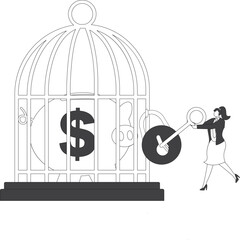 Piggy Bank in large cage Businessman