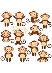 Set digital collage of cute monkey