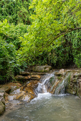 Waterfall at Nahal Hashofet at Ramat Menashe Forest part of the Carmel mountain range in Israel.
