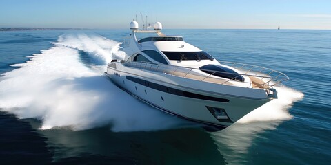 Luxury speed boat cruising on the ocean. Yacht on the sea