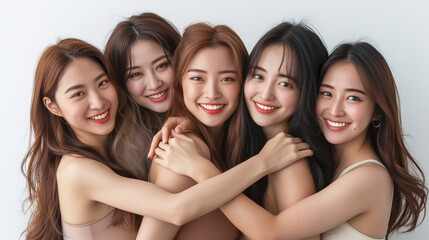 Obraz premium ヘルシーな下着を着た若いアジア人女性の集合グループ。美容,健康