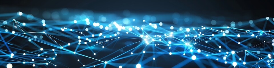 Fototapeta premium High-tech background with bright blue and white dots and lines forming a complex plexus network
