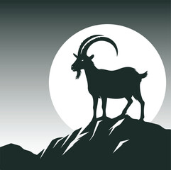 A Silhouette of a Goat on The Hill at Night Under The Moonlight