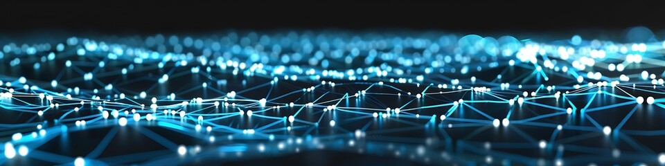 Obraz premium High-tech background with bright blue and white dots and lines forming a complex plexus network