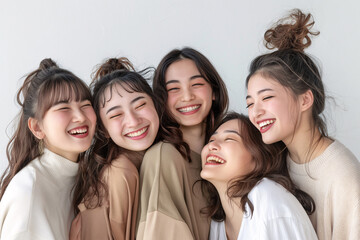 Fototapeta premium ナチュラルな色の衣装を着たアジア人女性の集合グループ。美容,健康,フィットネス,連帯,多様性