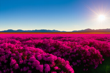 Vibrant Pink Flower Field at Sunrise