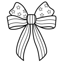  cute USA patriotic Independence day coquette Ribbon bow outline doodle coloring illustration