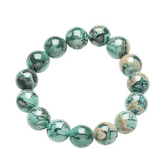 Elegant green and white beaded stone bracelet on a white background. Perfect for fashion, accessories, and jewelry design concepts.