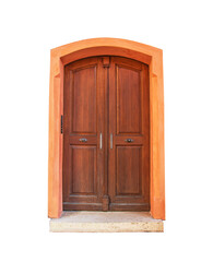 double-leaf wooden gate, arch, on a white background