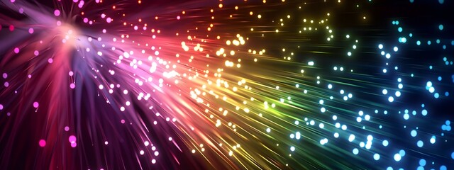 Fototapeta premium Vibrant Fiber Optic Light Signals Representing Futuristic Data Transmission and Connectivity
