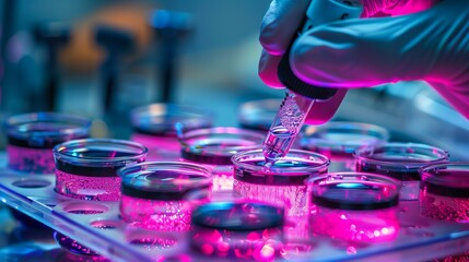 Innovative Cell Culture Process: Close-Up Double Exposure Silhouette with Colorful Tissue Engineering Details and Copy Space