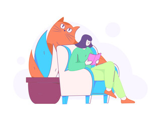 World Book Day Reading Character Flat Vector Concept Operation Hand Drawn Illustration
