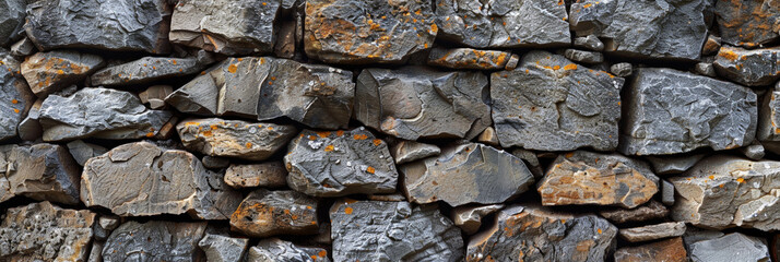 Textured stone wall with rough, weathered rocks, showcasing a rugged and natural appearance, perfect for backgrounds, architectural designs, and outdoor scenes..