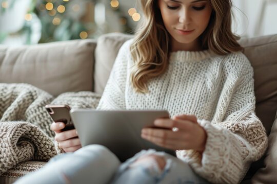 Female on sofa with tablet