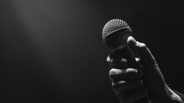 Grip tightens on microphone, promising a dynamic performance